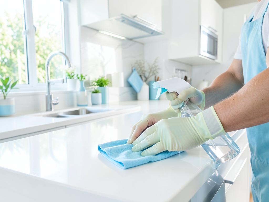 Cleaner vacuuming the living room floor during a standard house cleaning in a Calgary home